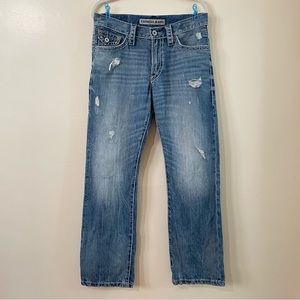 Express Men’s Kingston Classic Fit Boot Cut Light Washed Jeans (size: 31 X 32)